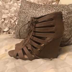 Never Worn! Tan Strappy Wedges
